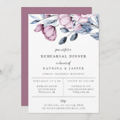 Dusty Blue Mauve Floral Rehearsal Dinner Aankondiging (Voorkant / Achterkant)