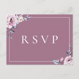 Dusty Blue Mauve Floral RSVP Song Choice Uitnodiging Briefkaart