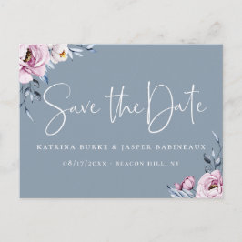 Dusty Blue Mauve Floral Save the Date Aankondigingskaart