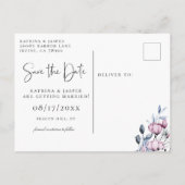 Dusty Blue Mauve Floral Save the Date Aankondigingskaart (Achterkant)