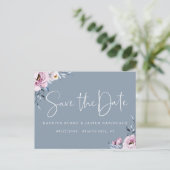 Dusty Blue Mauve Floral Save the Date Aankondigingskaart (Staand voorkant)