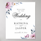 Dusty Blue Mauve Floral Wedding Welcome Poster