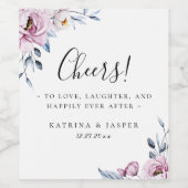 Dusty Blue Mauve Floral Wedding Wijn Etiket (Enkel label)