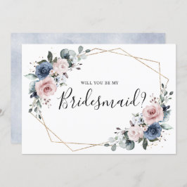 Dusty Blue Mauve Geometric Bridesmaid Voorstel Kaart
