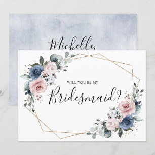 Dusty Blue Mauve Geometric Bridesmaid Voorstel Kaart