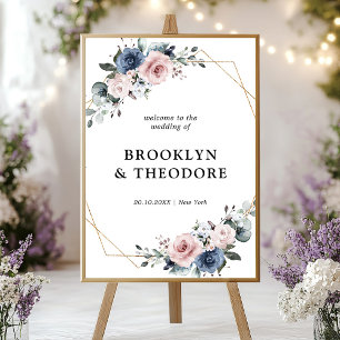 Dusty Blue Mauve Geometric Wedding Welkom Poster