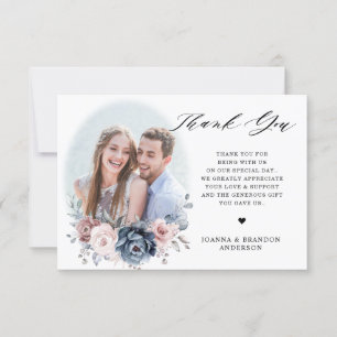 Dusty Blue Mauve Roos Pink Floral Foto Bedankkaart