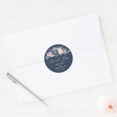 Dusty Blue Mauve Roos Pink Floral Hartelijk dank,  Ronde Sticker (Envelop)