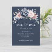 Dusty Blue Mauve Roos Pink Floral Save the Date (Staand voorkant)