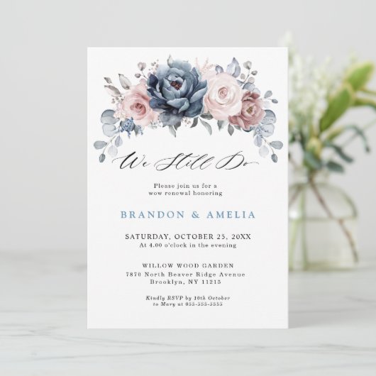 Dusty Blue Mauve Roos Pink Slate Flora We doen het Kaart (Staand voorkant)