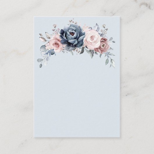 Dusty Blue Mauve Roos Pink Slate Floral Details Informatiekaartje (Achterkant)