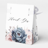 Dusty Blue Mauve Roos Pink Slate Floral Wedding Bedankdoosjes (Achterkant)