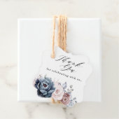 Dusty Blue Mauve Roos Pink Slate Floral Wedding Bedankjes Labels (In situ)