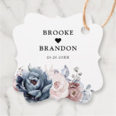 Dusty Blue Mauve Roos Pink Slate Floral Wedding Bedankjes Labels (Achterkant)