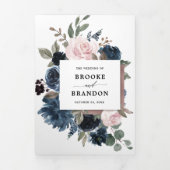 Dusty Blue Mauve Roos Pink Slate Floral Wedding Drieluik Aankondiging (Cover)