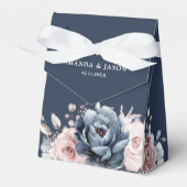Dusty Blue Mauve Roos Pink Slate Floral Wedding F Bedankdoosjes (Voorkant Zijde)