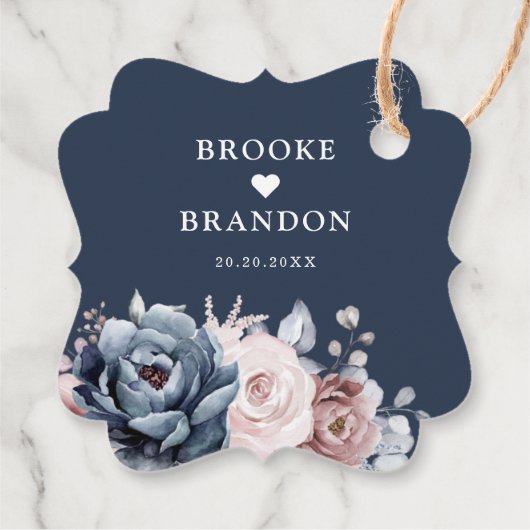 Dusty Blue Mauve Roos Pink Slate Floral Wedding F Bedankjes Labels (Achterkant)