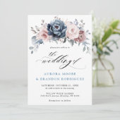 Dusty Blue Mauve Roos Pink Slate Floral Wedding Kaart (Staand voorkant)