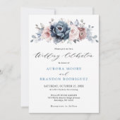 Dusty Blue Mauve Roos Pink Slate Floral Wedding Kaart (Voorkant)