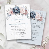 Dusty Blue Mauve Roos Pink Slate Floral Wedding Kaart