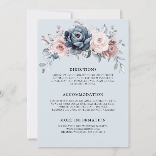 Dusty Blue Mauve Roos Pink Slate Floral Wedding Kaart (Achterkant)