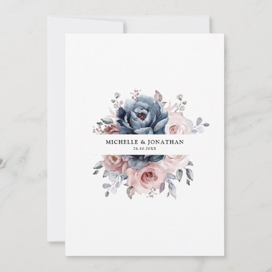 Dusty Blue Mauve Roos Pink Slate Floral Wedding Kaart (Achterkant)