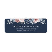 Dusty Blue Mauve Roos Pink Slate Floral Wedding L Etiket (Voorkant)