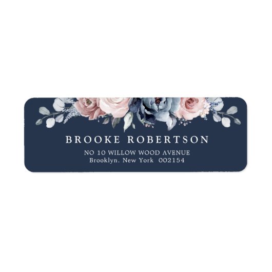 Dusty Blue Mauve Roos Pink Slate Floral Wedding L Etiket (Voorkant)
