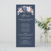 Dusty Blue Mauve Roos Pink Slate Floral Wedding M Menu (Staand voorkant)
