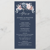 Dusty Blue Mauve Roos Pink Slate Floral Wedding M Menu (Voorkant)