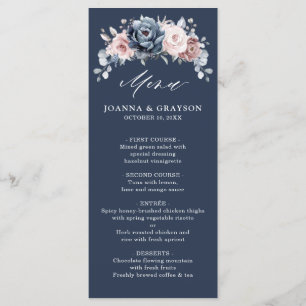 Dusty Blue Mauve Roos Pink Slate Floral Wedding M Menu