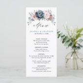 Dusty Blue Mauve Roos Pink Slate Floral Wedding Menu (Staand voorkant)