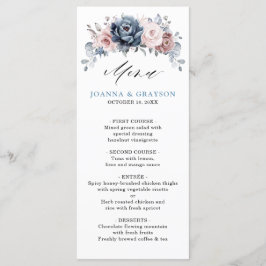 Dusty Blue Mauve Roos Pink Slate Floral Wedding Menu