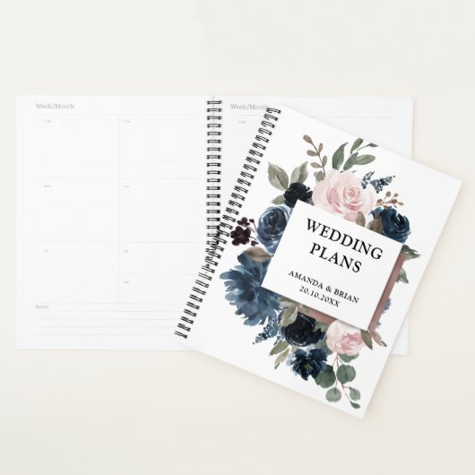 Dusty Blue Mauve Roos Pink Slate Floral Wedding Planner (Display)