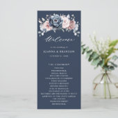 Dusty Blue Mauve Roos Pink Slate Floral Wedding Pr Programmakaart (Staand voorkant)