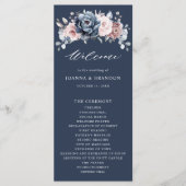 Dusty Blue Mauve Roos Pink Slate Floral Wedding Pr Programmakaart (Voorkant)
