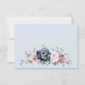 Dusty Blue Mauve Roos Pink Slate Floral Wedding RSVP Kaartje (Achterkant)