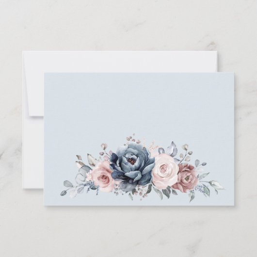 Dusty Blue Mauve Roos Pink Slate Floral Wedding RSVP Kaartje (Achterkant)