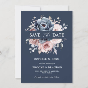 Dusty Blue Mauve Roos Pink Slate Floral Wedding S Save The Date
