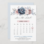 Dusty Blue Mauve Roos Pink Slate Floral Wedding S Save The Date (Voorkant / Achterkant)