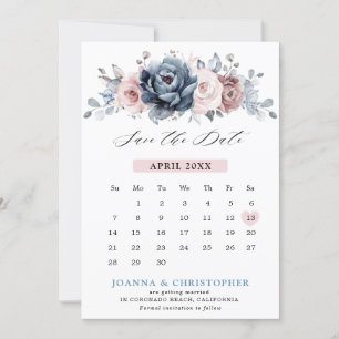 Dusty Blue Mauve Roos Pink Slate Floral Wedding S Save The Date