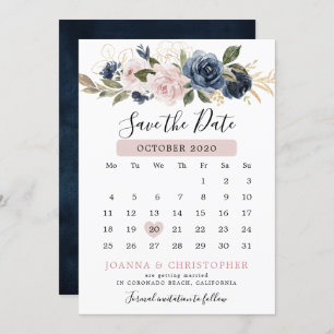 Dusty Blue Mauve Roos Pink Slate Floral Wedding Save The Date