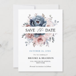 Dusty Blue Mauve Roos Pink Slate Floral Wedding Save The Date