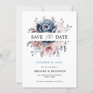 Dusty Blue Mauve Roos Pink Slate Floral Wedding Save The Date