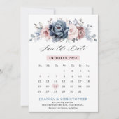 Dusty Blue Mauve Roos Pink Slate Floral Wedding Save The Date (Voorkant)