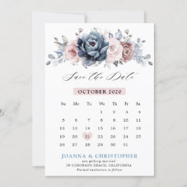 Dusty Blue Mauve Roos Pink Slate Floral Wedding Save The Date