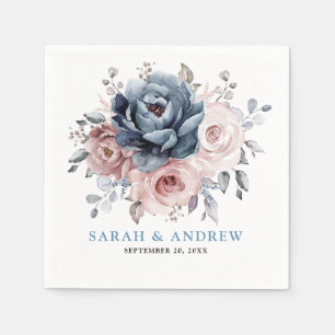 Dusty Blue Mauve Roos Pink Slate Floral Wedding Servet