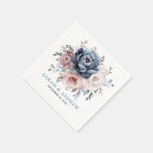 Dusty Blue Mauve Roos Pink Slate Floral Wedding Servet (Hoek)