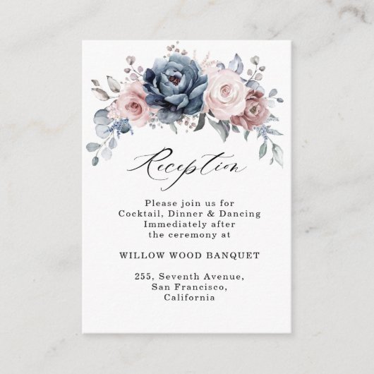 Dusty Blue Mauve Roos Pink Slate Receptie Informatiekaartje (Voorkant)