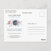 Dusty Blue Mauve Roos Pink Slate Save the Date Briefkaart (Achterkant)